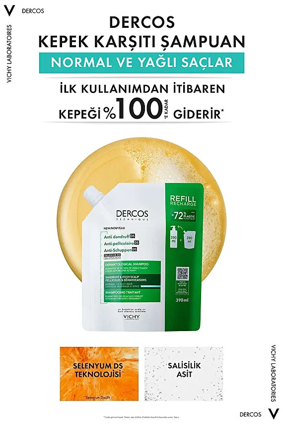 Vichy Dercos Kepek Karşıtı Şampuan -Normal-Yağlı saçlar- 390ml - Refill - 4