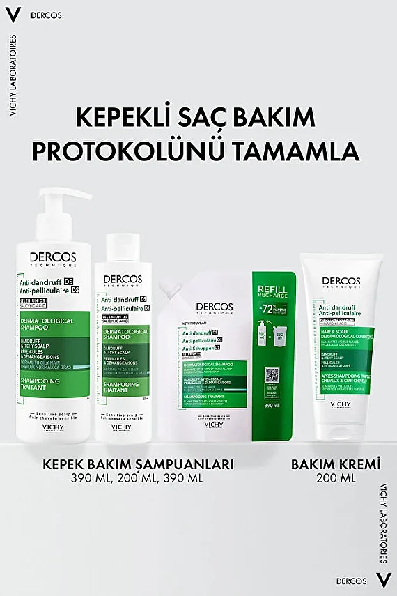 Vichy Dercos Kepek Karşıtı Şampuan -Normal-Yağlı saçlar- 390ml - Refill - 5
