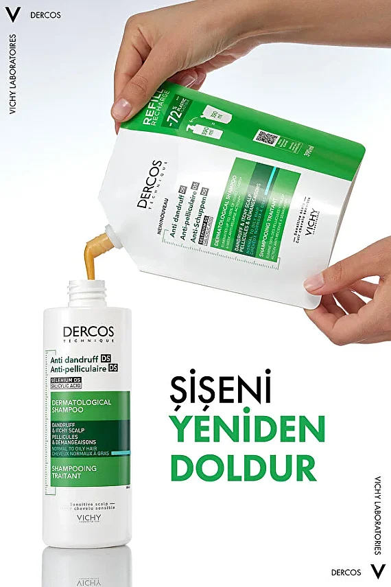 Vichy Dercos Kepek Karşıtı Şampuan -Normal-Yağlı saçlar- 390ml - Refill - 6