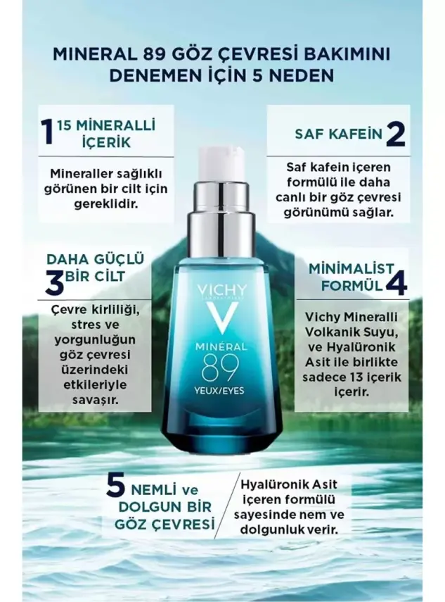Vichy Mineral 89 Göz Kremi Hyalüronik Asit ve Saf Kafein ile Göz Çevresi Bakımı 15 ml - 2