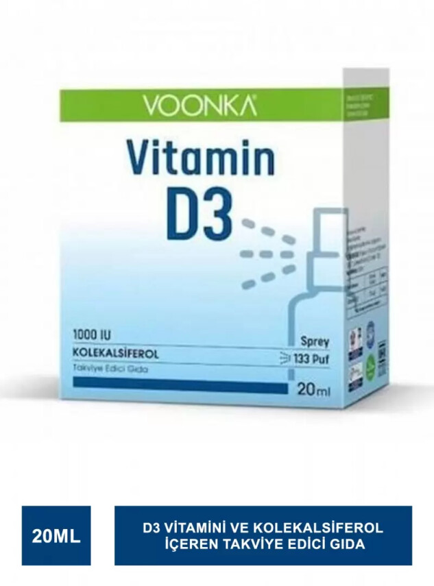 Voonka Vitamin D3 1000 IU Takviye Edici Gıda Sprey 20 ml - Voonka