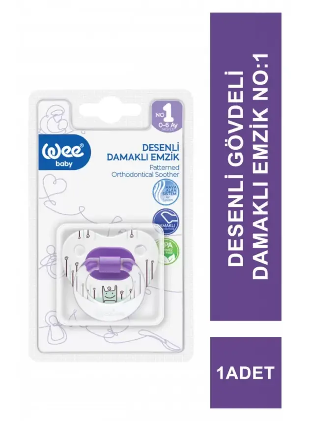 Wee Baby 833 Desenli Gövdeli Damaklı Emzik No:1 0-6 - 1