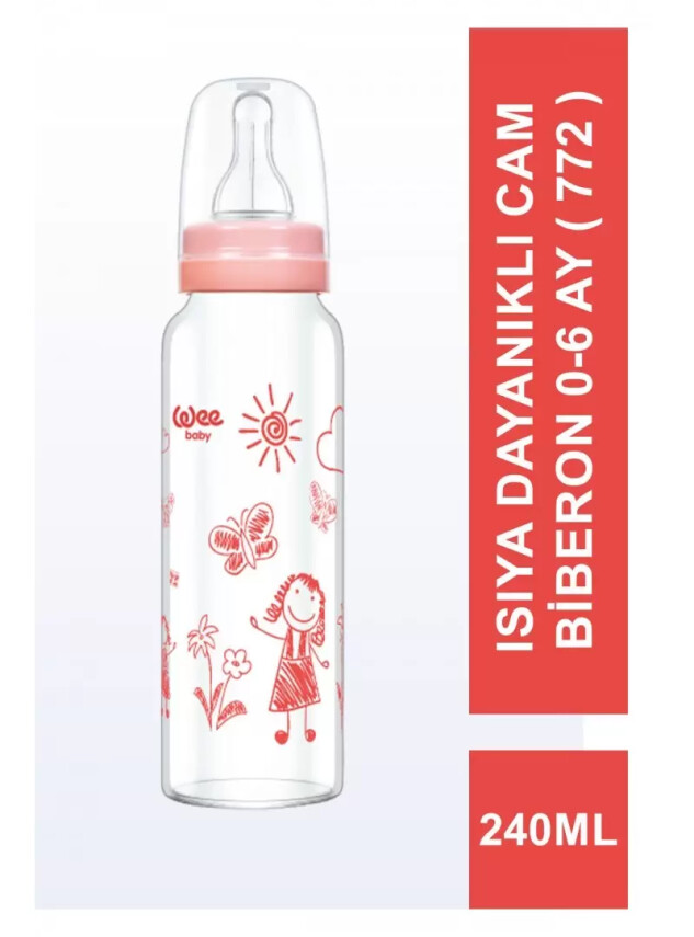 Wee Baby Isıya Dayanıklı Cam Biberon 0-6 Ay 180 ml - 771 - - Wee Baby