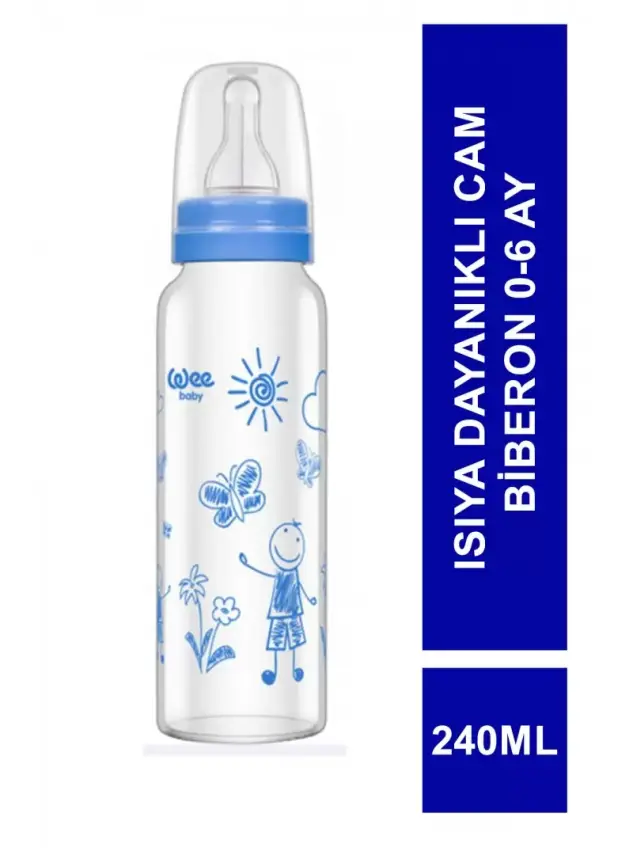 Wee Baby Isıya Dayanıklı Cam Biberon 0-6 Ay 240 ml - 772 - - 1