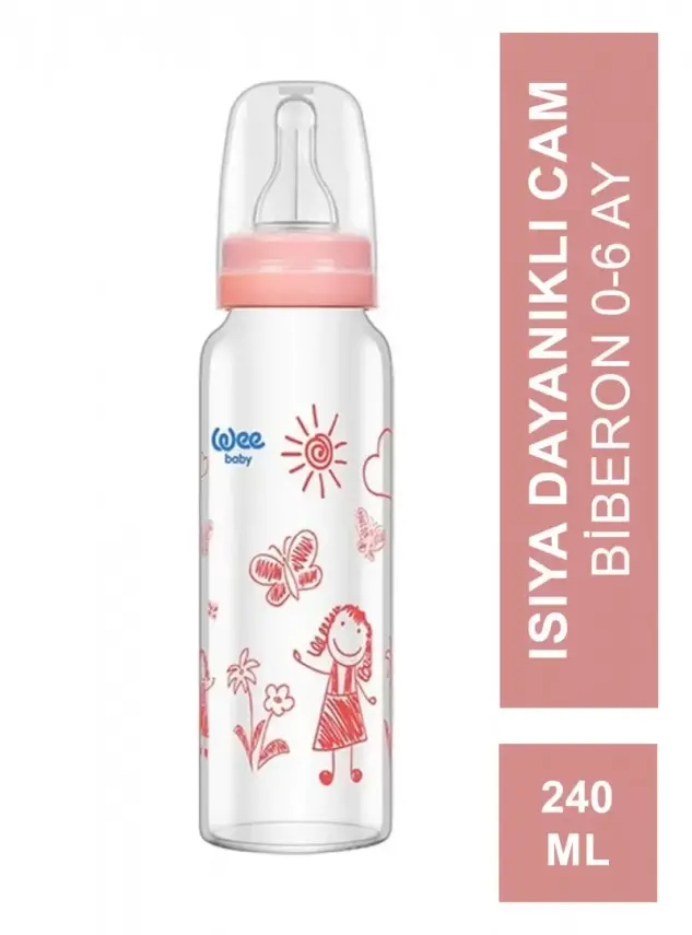 Wee Baby Isıya Dayanıklı Cam Biberon 0-6 Ay 240 ml - 772 - - 2