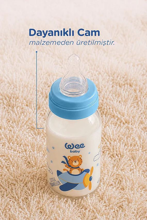 Wee Baby Klasik Dayanıklı Cam Biberon 125 Ml Yavaş Akış 0-6 Ay Mavi - 877 - 2