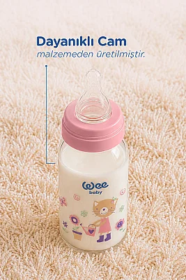 Wee Baby Klasik Dayanıklı Cam Biberon 125 Ml Yavaş Akış 0-6 Ay pembe - 877 - 2