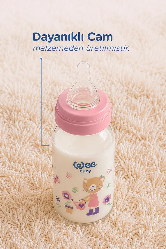 Wee Baby Klasik Dayanıklı Cam Biberon 125 Ml Yavaş Akış 0-6 Ay pembe - 877 - 2