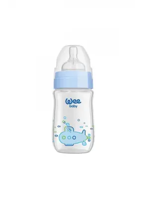 Wee Baby Klasik+ Geniş Ağızlı Cam Biberon 0-6 Ay - Mavi - 180 ml -No:140- - 1