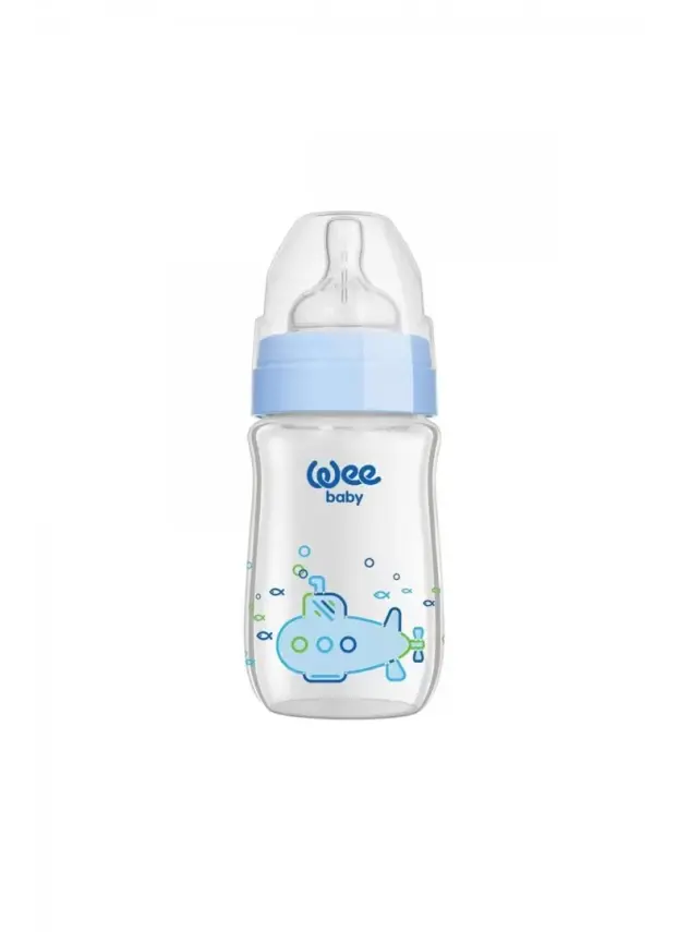 Wee Baby Klasik+ Geniş Ağızlı Cam Biberon 0-6 Ay - Mavi - 180 ml -No:140- - 1