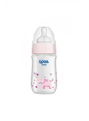 Wee Baby Klasik+ Geniş Ağızlı Cam Biberon 0-6 Ay - Pembe - 180 ml -No:140- - 1