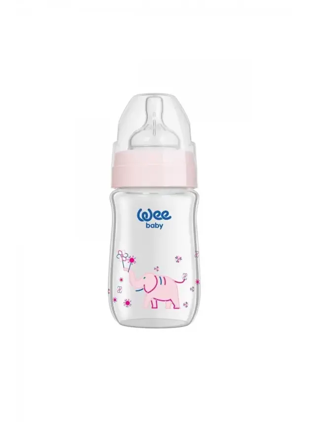 Wee Baby Klasik+ Geniş Ağızlı Cam Biberon 0-6 Ay - Pembe - 180 ml -No:140- - 1