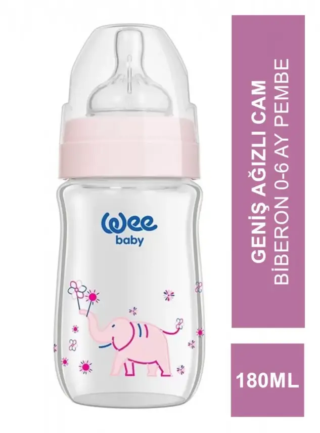 Wee Baby Klasik+ Geniş Ağızlı Cam Biberon 0-6 Ay - Pembe - 180 ml -No:140- - 2