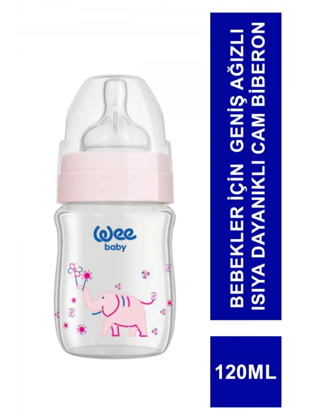 Wee Baby Klasik Geniş Ağızlı Isıya Dayanıklı Cam Biberon 0-6 Ay 120 ml - 139 - - Wee Baby