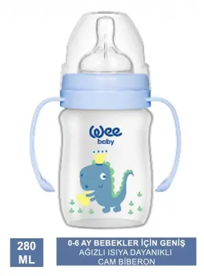 Wee Baby Klasik Geniş Ağızlı Isıya Dayanıklı Cam Biberon 0-6 Ay 280 ml - 141 - - 3