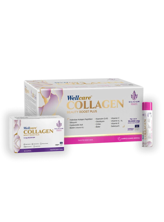 Wellcare Collagen Beauty Boost Plus - Karpuz & Nane Aromalı - 10.000 mg Likit Form 40mlx30Shot & 30 Kapsül - Wellcare