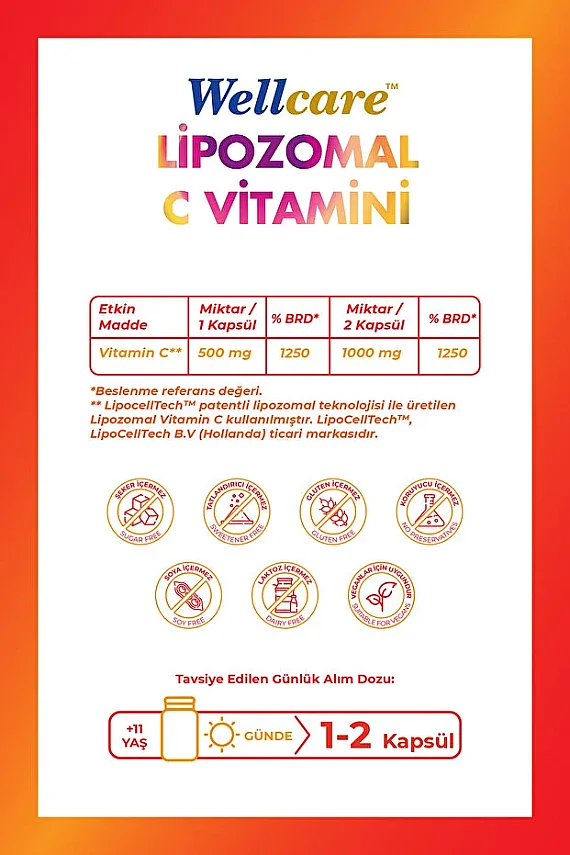 Wellcare Lipozomal Vitamin C 500mg 30 Kapsül - 2