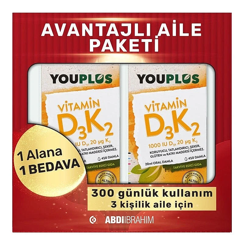 Youplus Vitamin D3K2 Damla 20 ml 2 Adet - 1