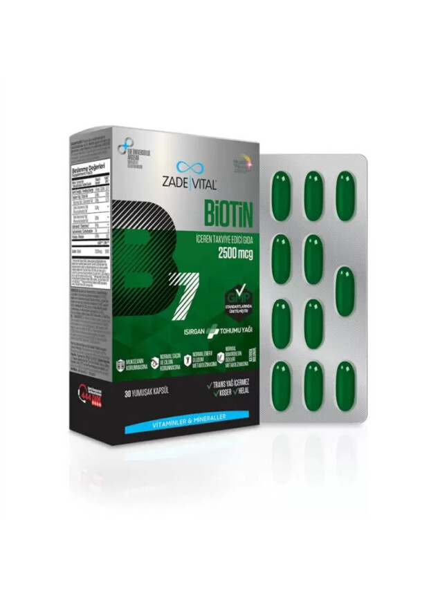 Zade Vital Biotin B7 Isırgan Tohum Yağı 30 Kapsül - Zade Vital