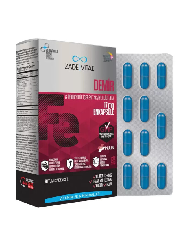 Zade Vital Demir ve Probiyotik Takviye Edici Gıda 30 Kapsül - Zade Vital