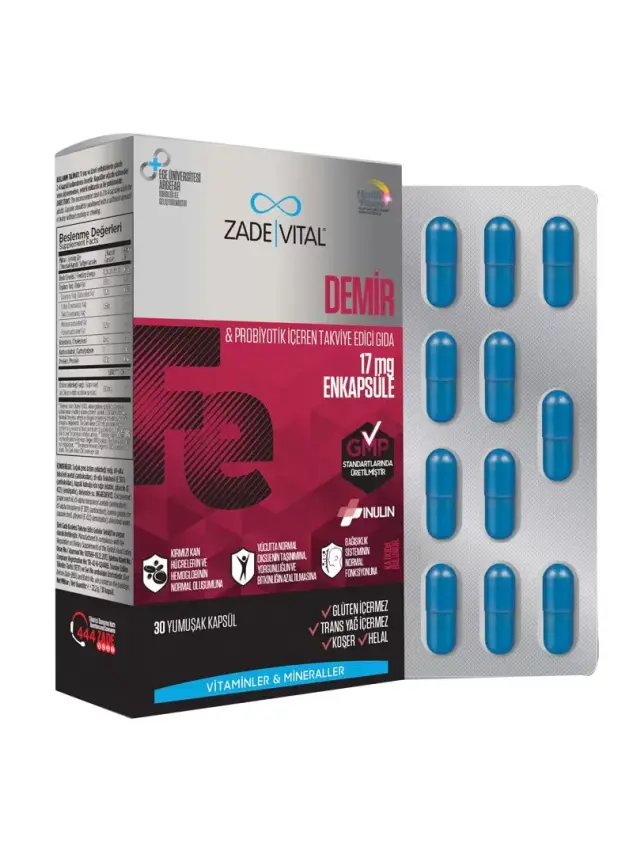 Zade Vital Demir ve Probiyotik Takviye Edici Gıda 30 Kapsül - 1