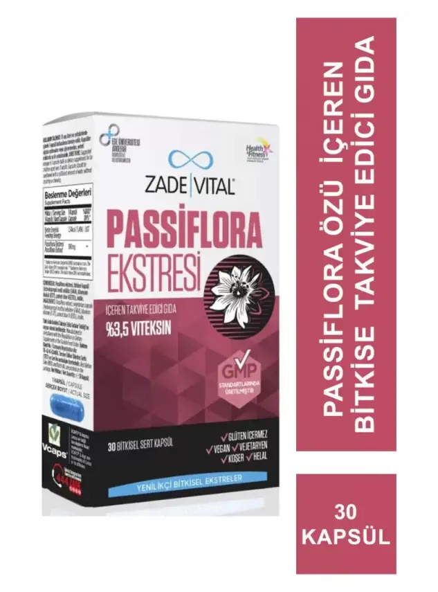Zade Vital Passiflora Ekstresi İçeren Takviye Edici Gıda 30 Bitkisel Kapsül - 1