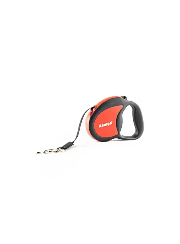 Zampa Galera Şerit Otomatik Kedi ve Köpek Gezdirme Tasması, 4m, S Red-Black - 1