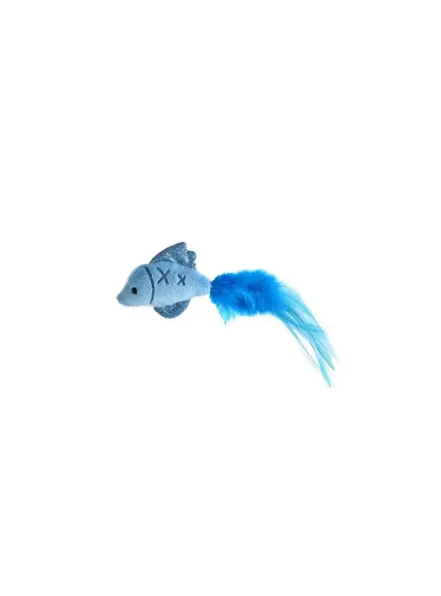 Zampa Mavi Tüylü Peluş Balık Kedi Oyuncağı,18x5,5 Cm - 1