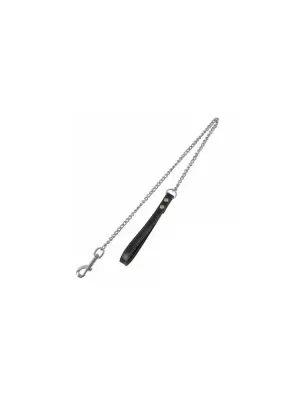 Zampa Siyah Deri Saplı Köpek Gezdirme Zinciri 3.5 mm x 120 cm - Zampa
