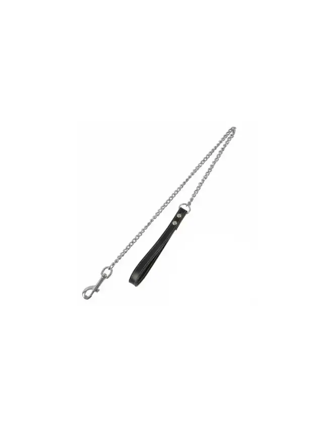 Zampa Siyah Deri Saplı Köpek Gezdirme Zinciri 3.5 mm x 120 cm - 1