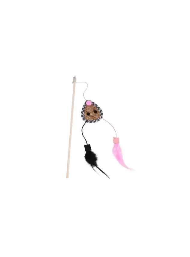 Zampa Tüylü Hasır Oyuncaklı Kedi Oltası, Kahverengi 40 Cm - 1