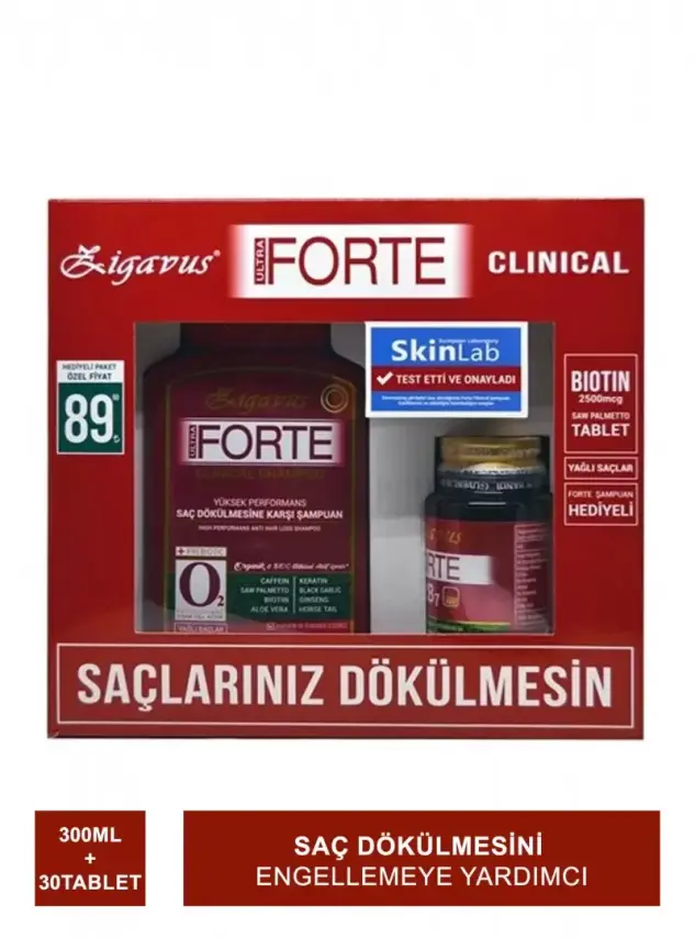 Zigavus Forte Clinical Şampuan Kuru / Normal Saçlar 300 ml - Biotin&Saw Palmetto 30 Tablet Set - 2