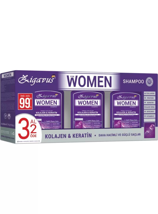 Zigavus Women Kolajen ve Keratin Şampuan 300 ml | 3 AL 2 ÖDE - Zigavus